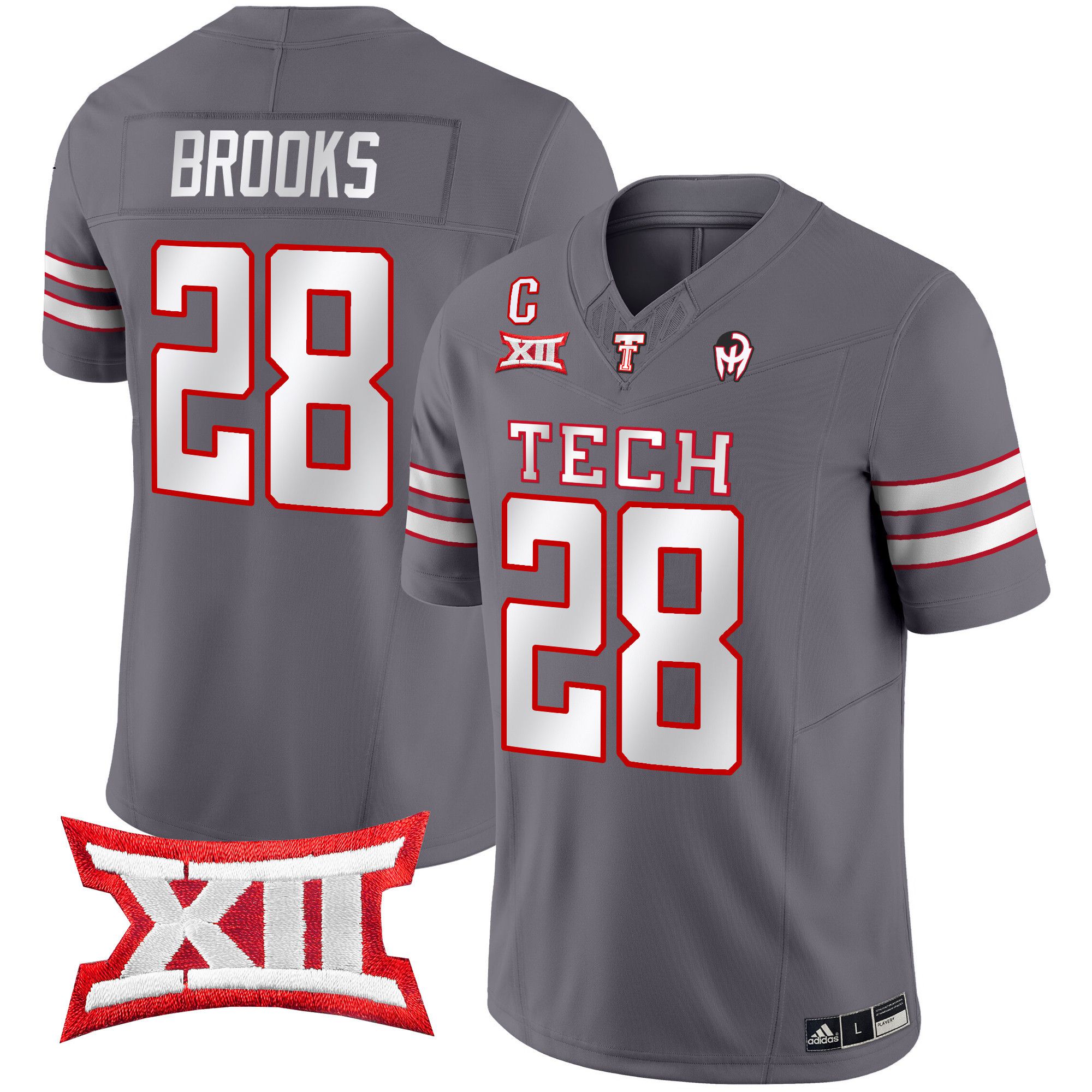 Men Texas Tech Red Raiders #28 Brooks Grey 2024 Patrick Mahomes Symbol Vapor Limited NCAA Jersey